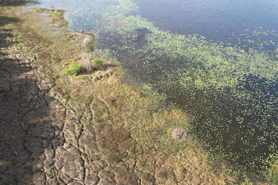 Aerial drone view Chautauqua Park water