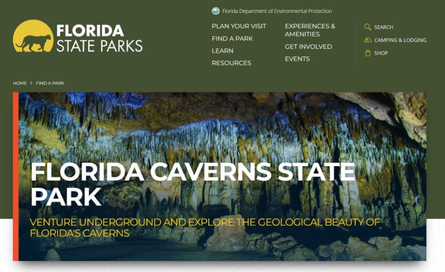 Florida Caverns State Park website screenshot