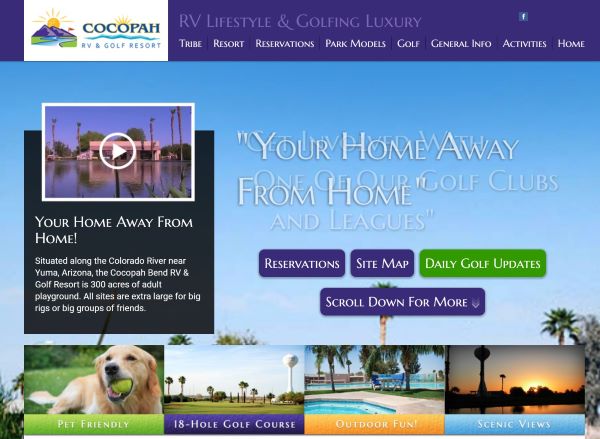 cocopah RV Resort and Golf website homepage screenshot yuma az