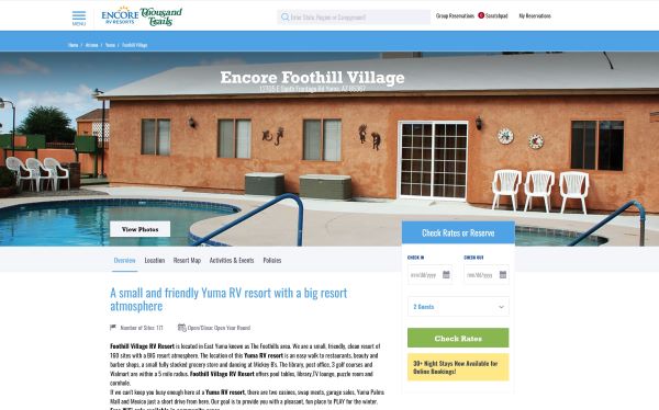 foothill village RV resort Yuma AZ